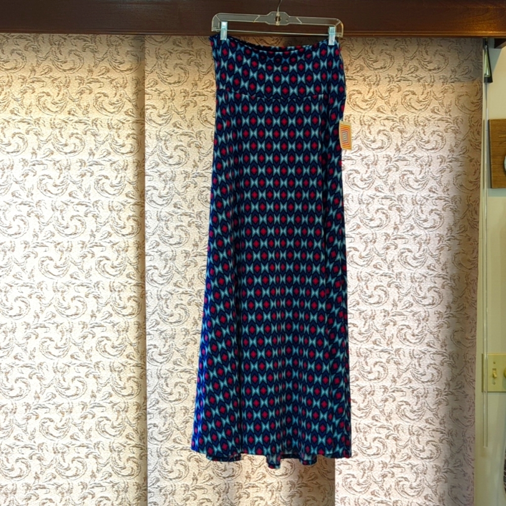 LuLaRoe Large Maxi Skirt, NWT - blue and magenta
